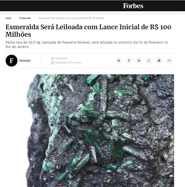 Matéria da Forbes sobre a esmeralda Pequena Notável
