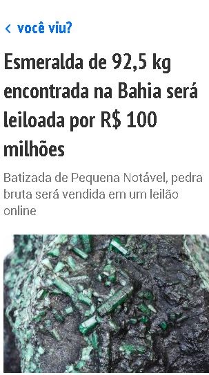 Matéria da Folha de S.Paulo sobre a esmeralda Pequena Notável